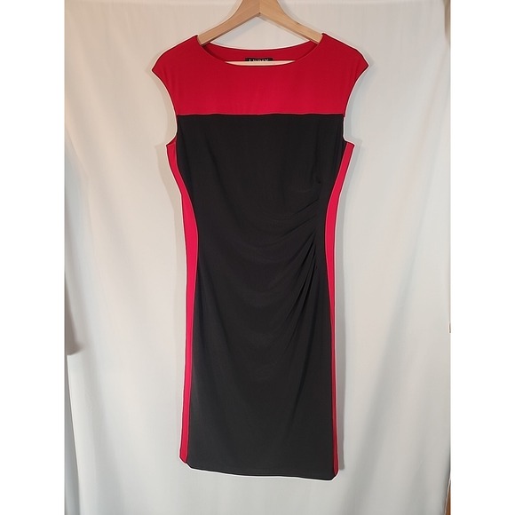 Lauren Ralph Lauren Dresses & Skirts - Lauren Ralph Lauren‎ Sheath Dress Red Black Colorblock Cap Sleeve Ruched Size 6